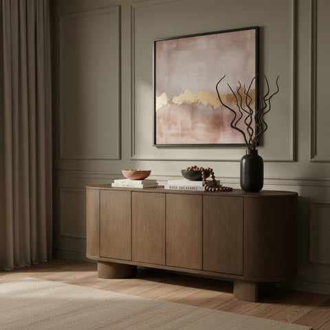 Camden Brown Oak Veneer And Solid Wood Sideboard/Buffet, 1 Piece