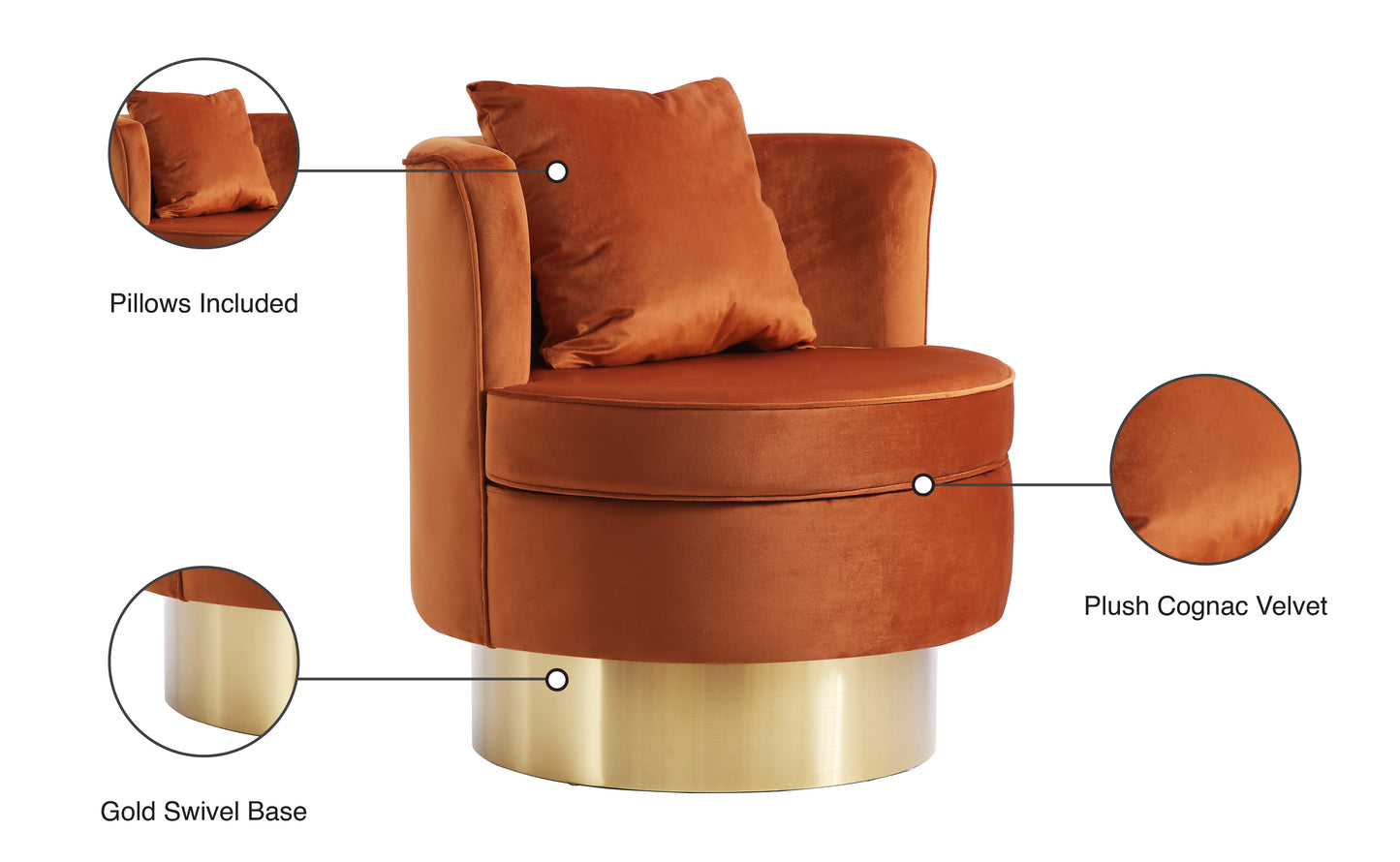 shelly cognac velvet accent chair cognac