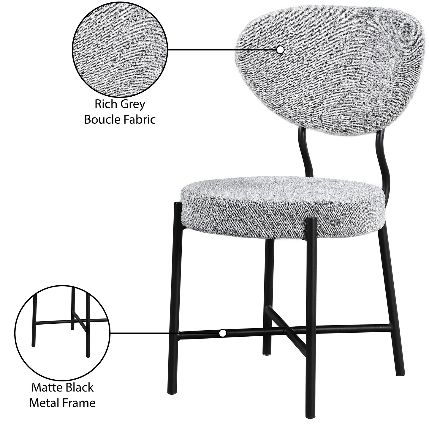 julian grey boucle fabric dining chair c