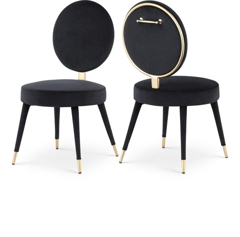 Yara Black Velvet Upholstered Dining Chair, 2-Piece