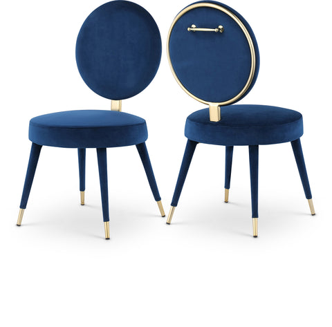 Yara Navy Velvet Upholstered Dining Chair, 2-Piece