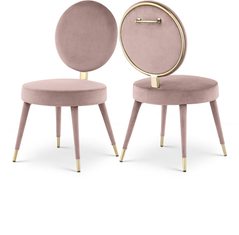 Yara Pink Velvet Upholstered Dining Chair, 2-Piece