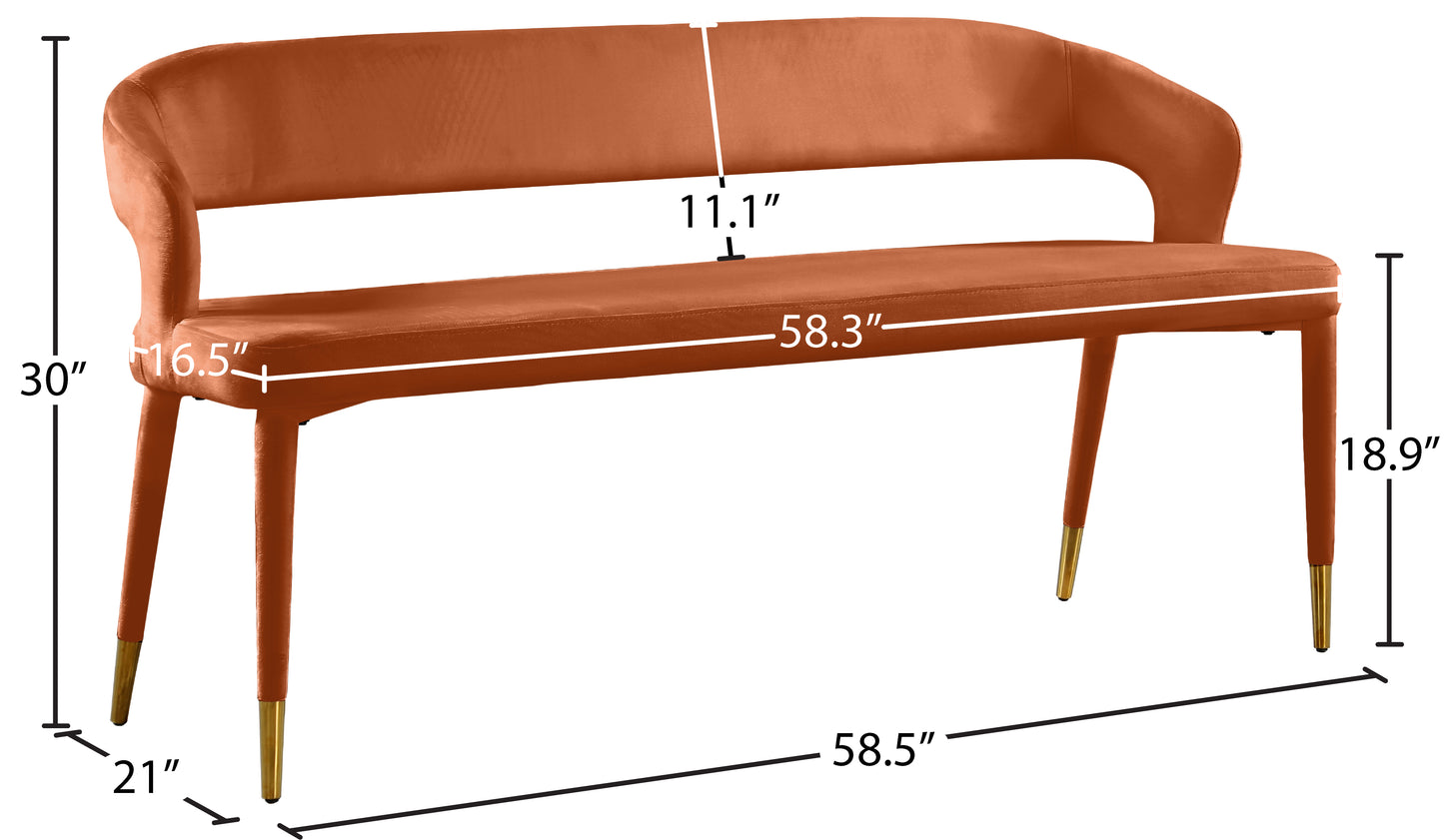 relax cognac velvet bench cognac