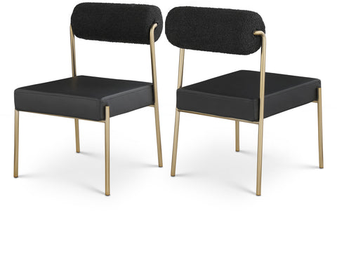 Mira Black Boucle Fabric And Vegan Leather Upholstered Dining Chair, 2-Piece