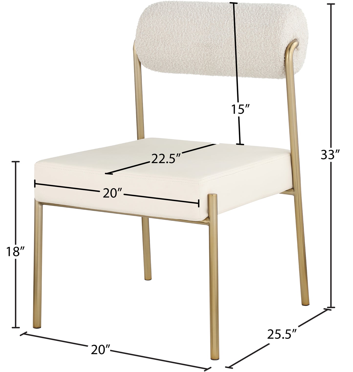 alfie cream faux leather seat / boucle fabric back dining chair c