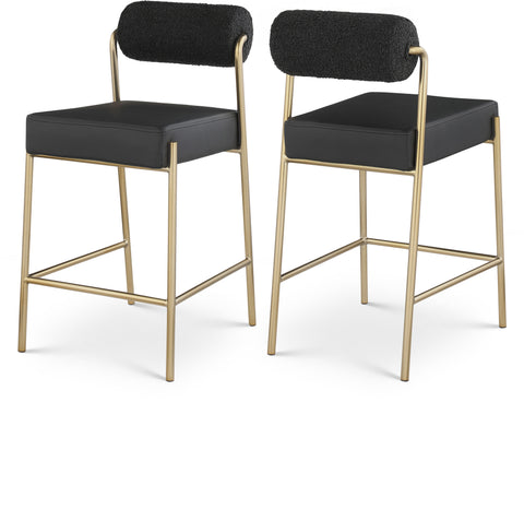 Mira Black Boucle Fabric And Vegan Leather Upholstered Counter Stool, 1 Piece