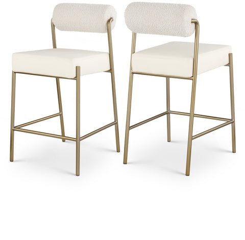 Mira Cream Boucle Fabric And Vegan Leather Upholstered Counter Stool, 1 Piece