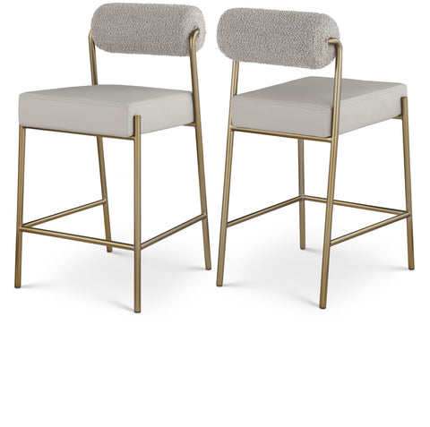 Mira Taupe Boucle Fabric And Vegan Leather Upholstered Counter Stool, 1 Piece