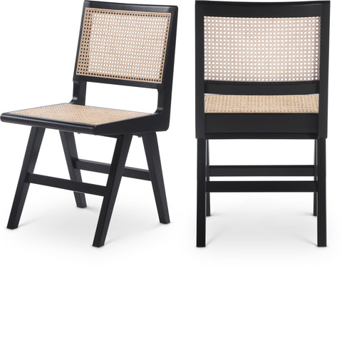 Vale Black Solid Wood And Natural Cane Dining Side Chair, 2-Piece