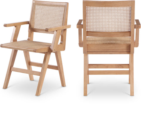Vale Natural Solid Wood And Natural Cane Dining Arm Chair, 2-Piece