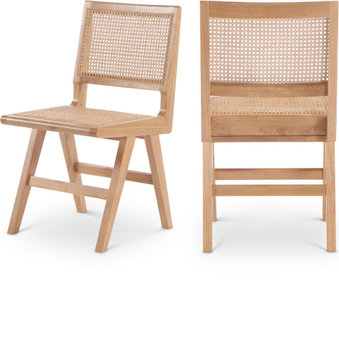 Vale Natural Solid Wood And Natural Cane Dining Side Chair, 2-Piece