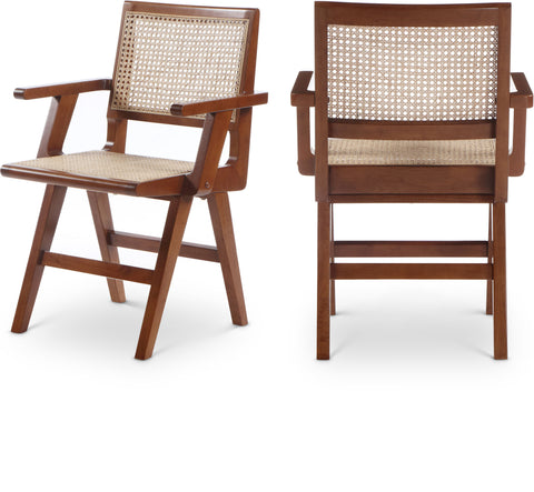 Vale Walnut Solid Wood And Natural Cane Dining Arm Chair, 2-Piece