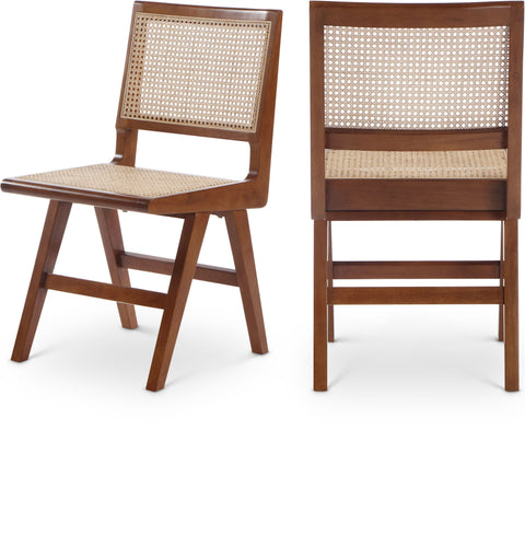 Vale Walnut Solid Wood And Natural Cane Dining Side Chair, 2-Piece