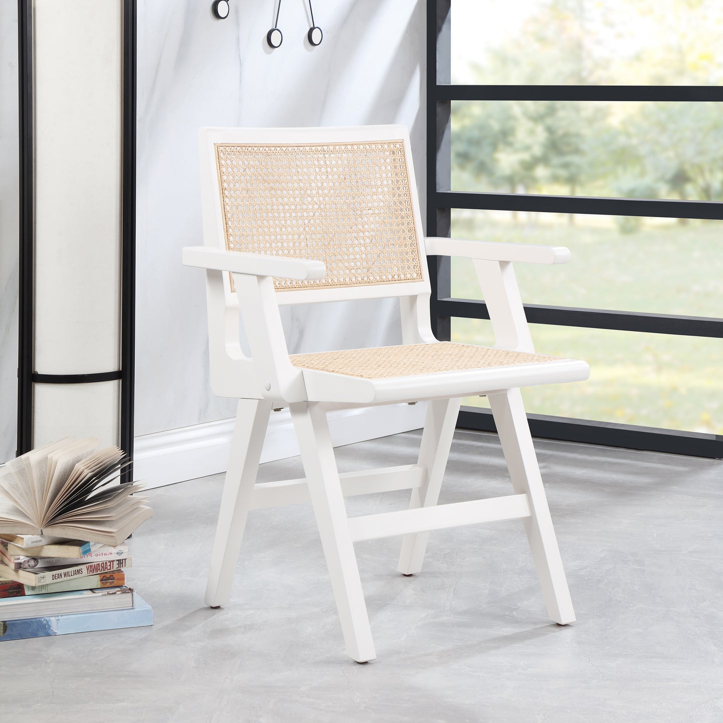 divine white wood dining arm chair ac