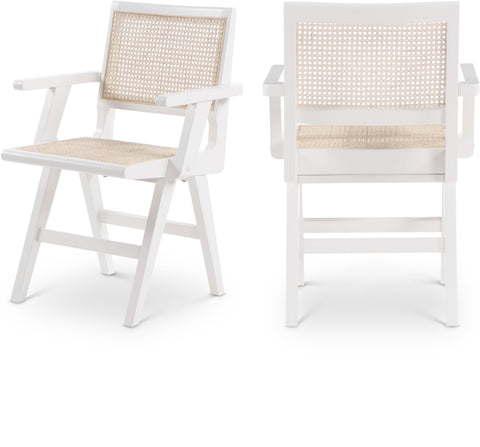 Vale White Solid Wood And Natural Cane Dining Arm Chair, 2-Piece