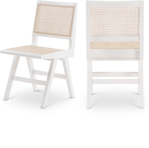 Vale White Solid Wood And Natural Cane Dining Side Chair, 2-Piece