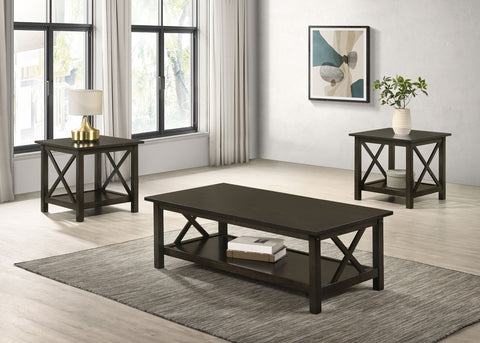Grover 3-piece Rectangular Coffee Table Set Deep MerlotDark Merlot