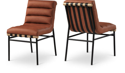 Lennox Cognac Vegan Leather Upholstered Dining Chair, 2-Piece