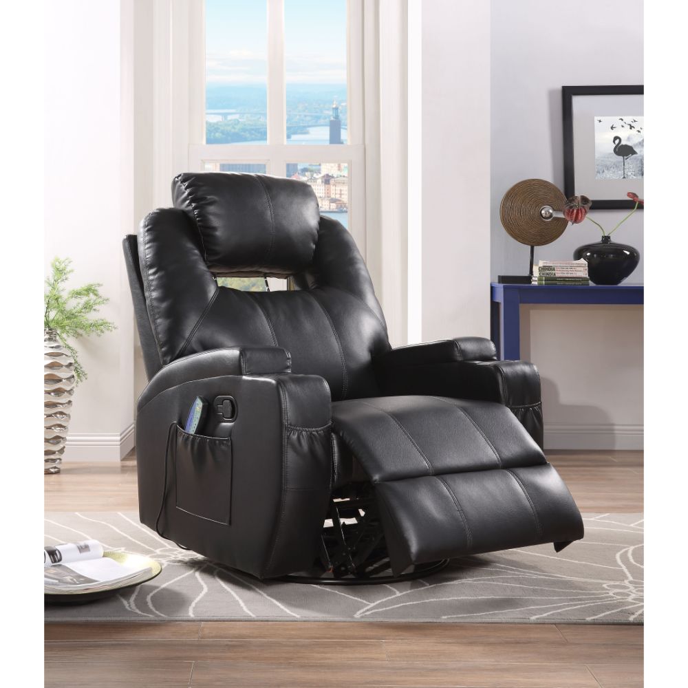 dylan motion rocker recliner w/swivel, black synthetic leather