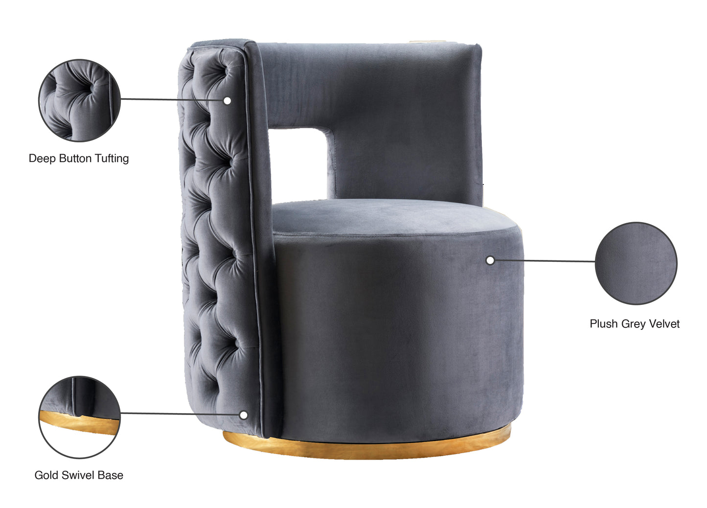 bowery grey velvet accent chair grey