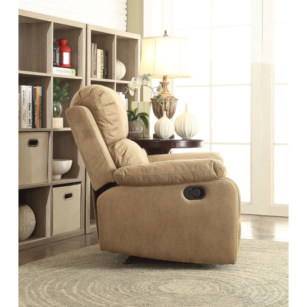 elain motion recliner, light brown polished microfiber