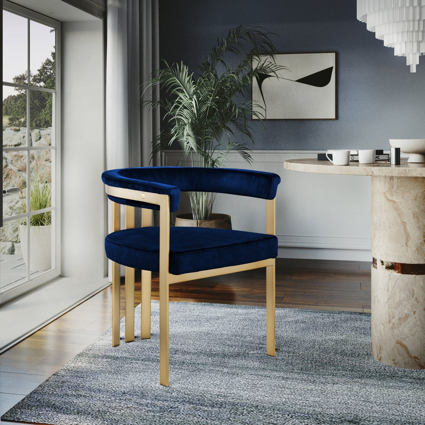 elijah navy velvet dining chair c