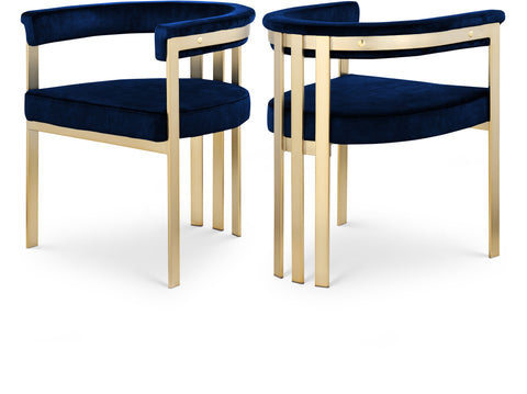 Giselle Navy Velvet Upholstered Dining Chair, 2-Piece