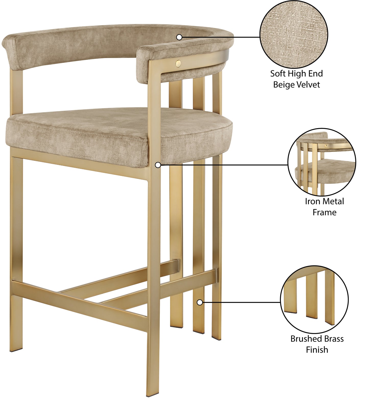 elijah beige velvet counter stool c