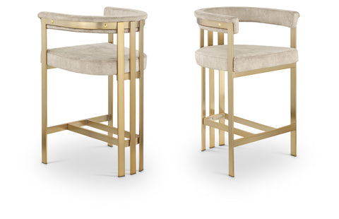 Giselle Beige Velvet Upholstered Counter Stool, 2-Piece