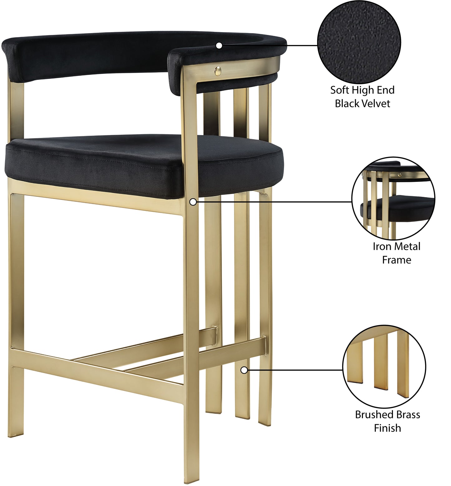 bristol black velvet counter stool