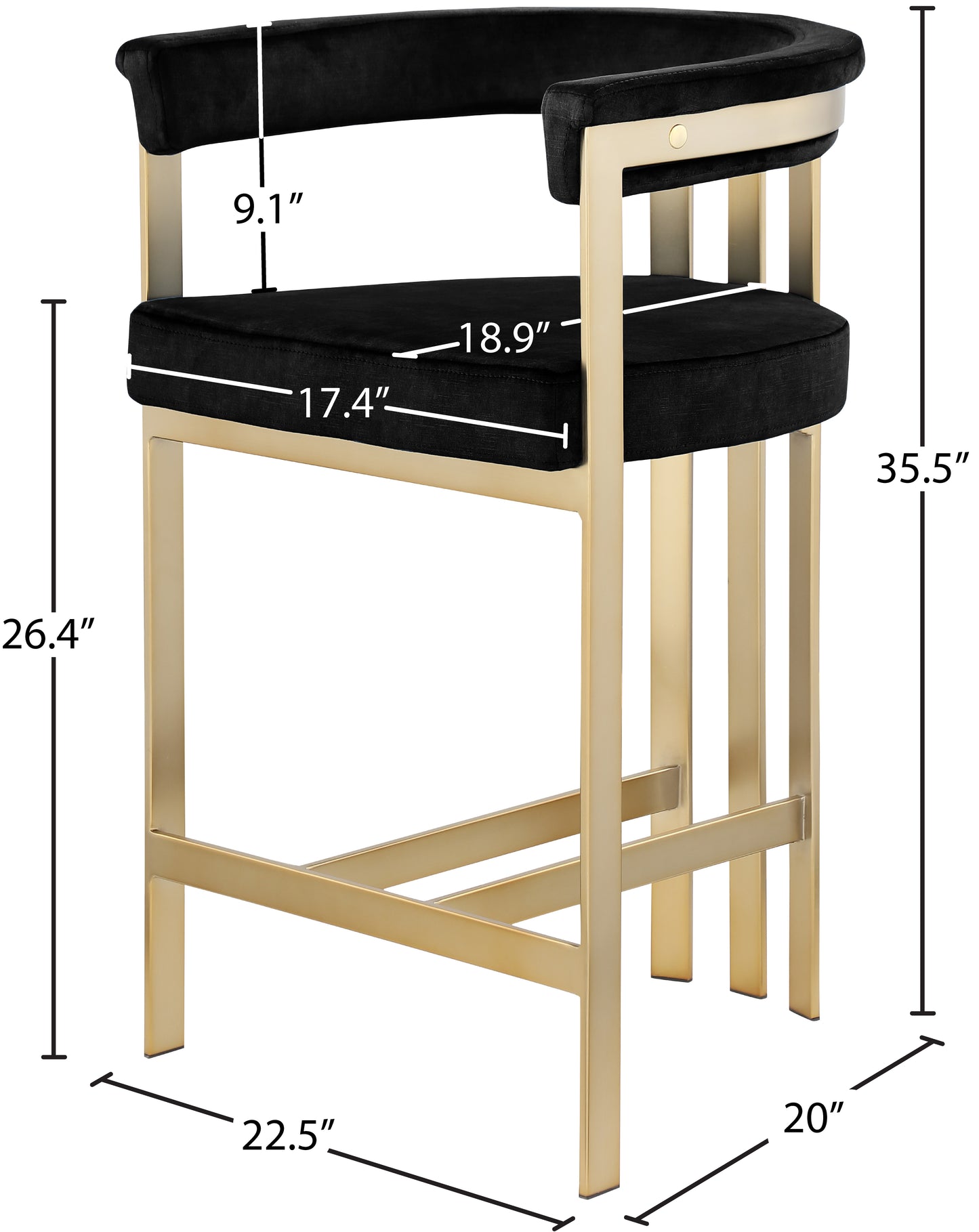 bristol black velvet counter stool