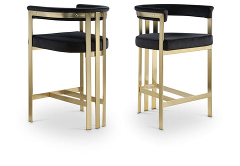 Giselle Black Velvet Upholstered Counter Stool, 2-Piece