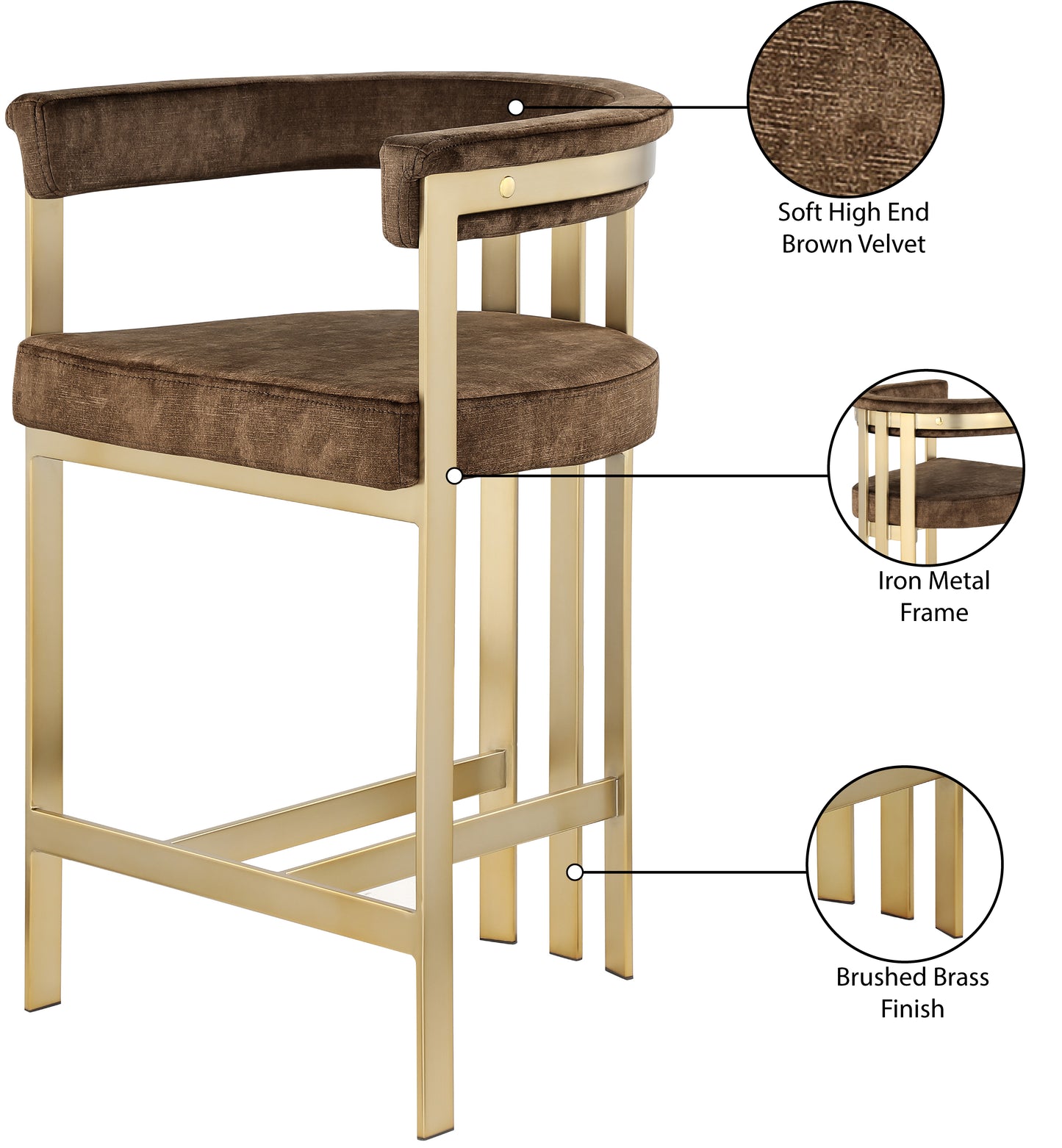 bristol brown velvet counter stool