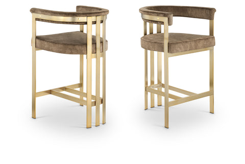 Giselle Brown Velvet Upholstered Counter Stool, 2-Piece