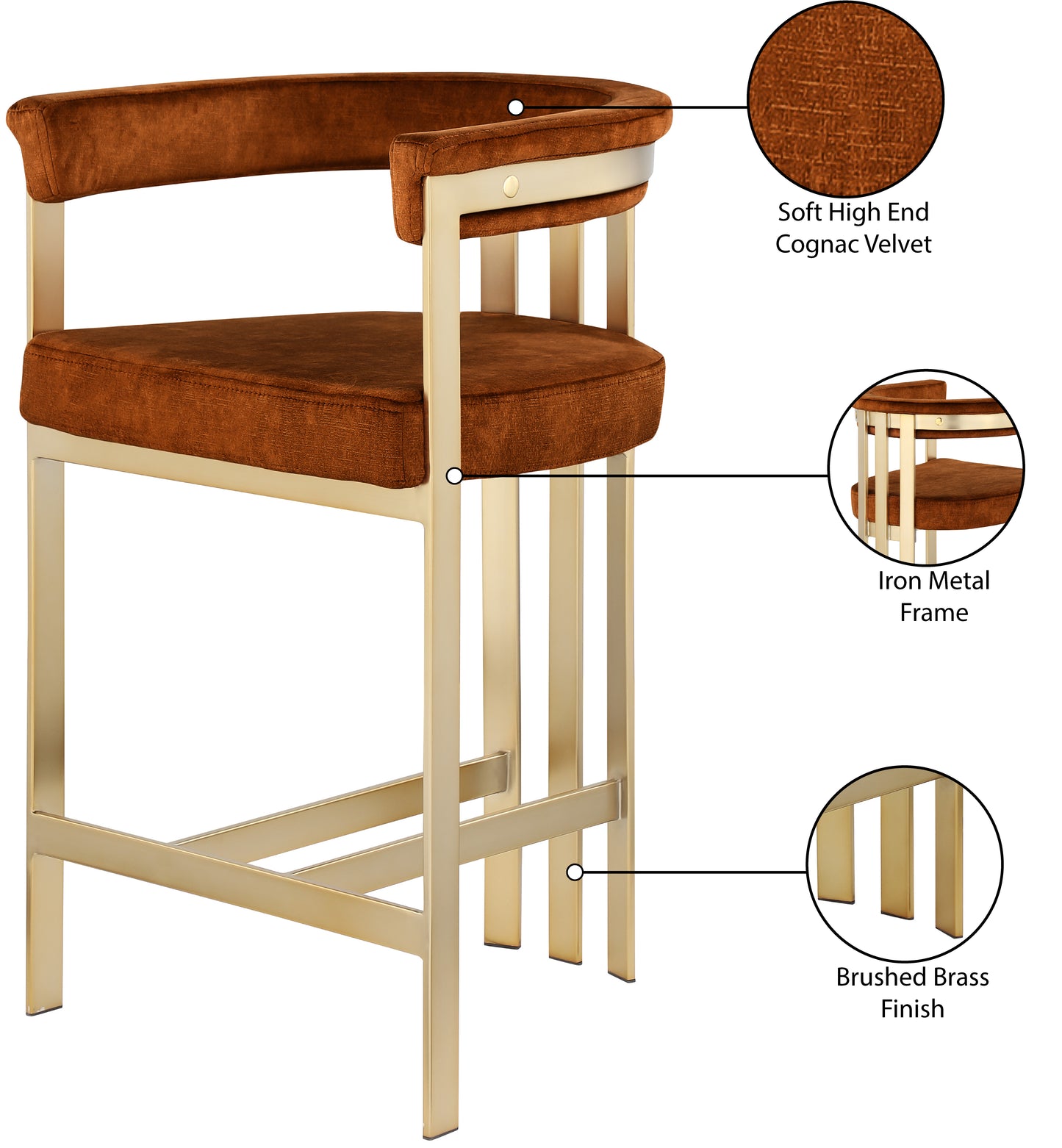 elijah cognac velvet counter stool c