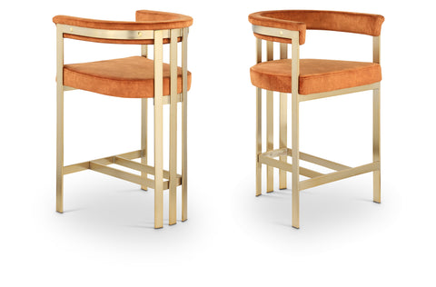 Giselle Cognac Velvet Upholstered Counter Stool, 2-Piece