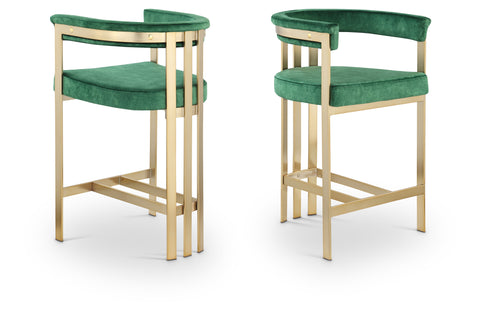 Giselle Green Velvet Upholstered Counter Stool, 2-Piece