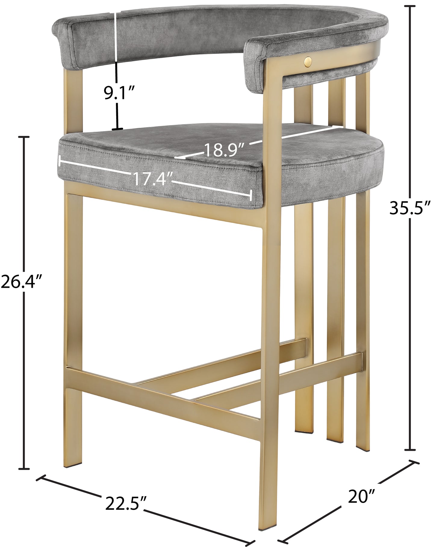 elijah grey velvet counter stool c
