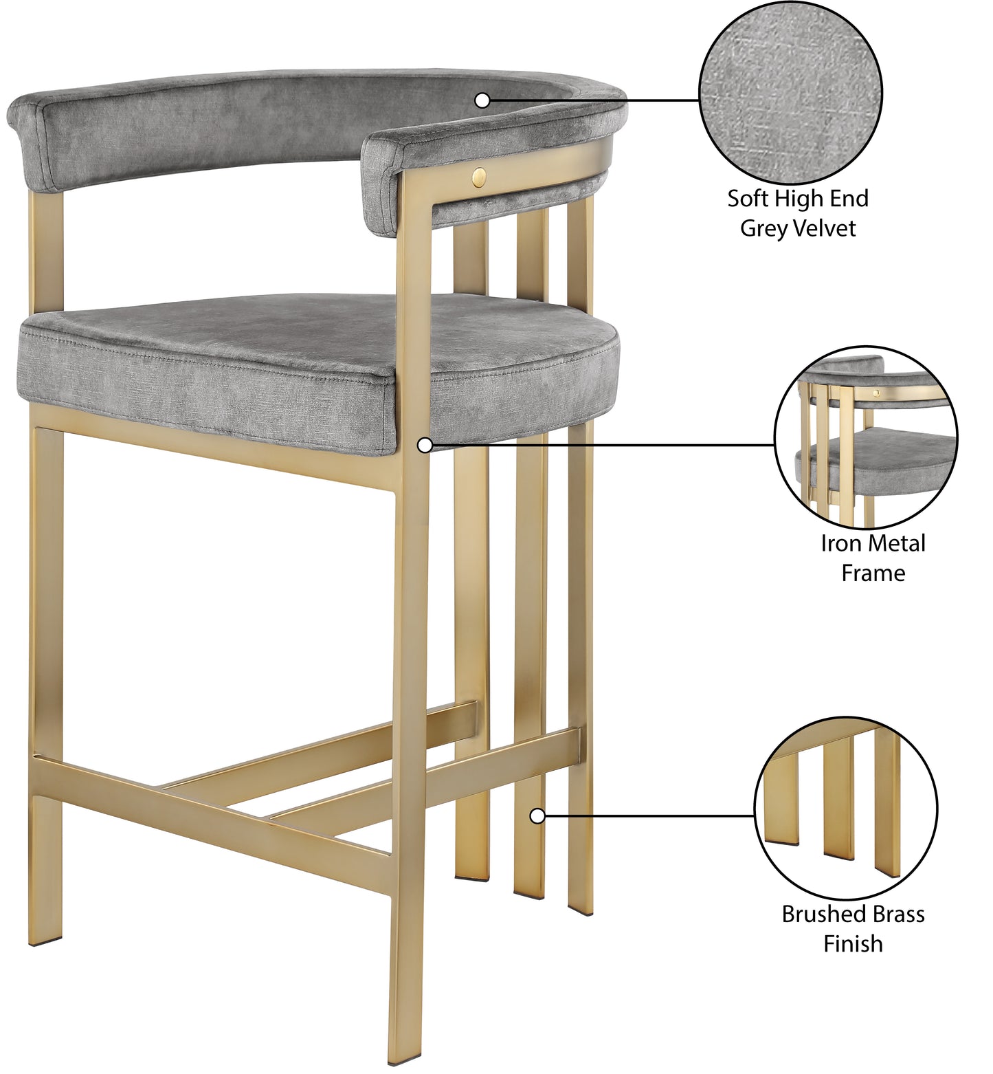 bristol grey velvet counter stool