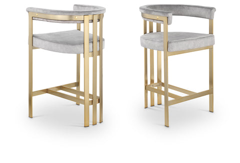 Giselle Grey Velvet Upholstered Counter Stool, 2-Piece