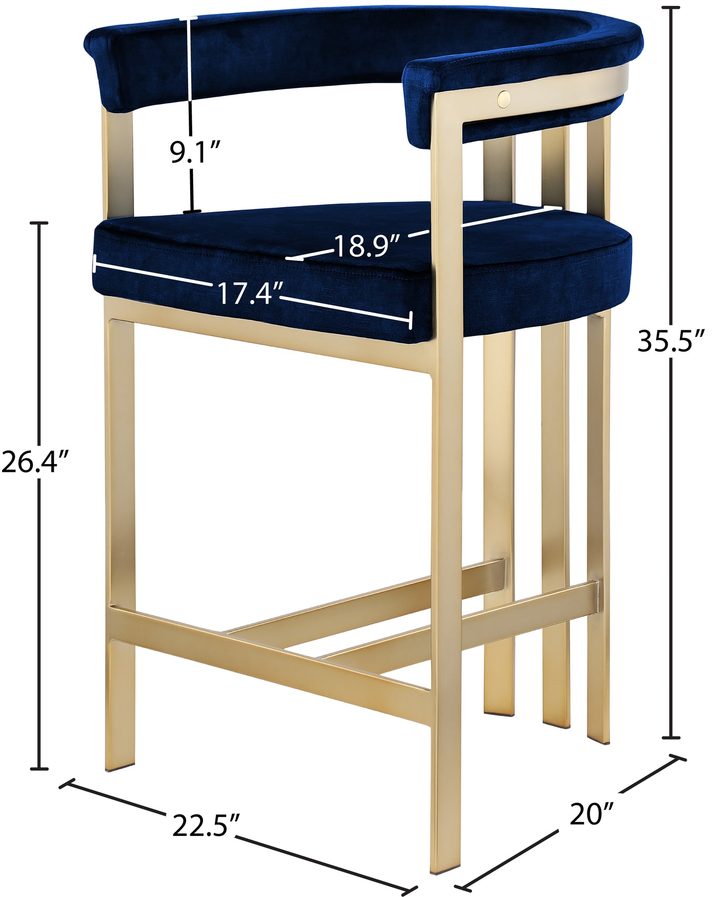 elijah navy velvet counter stool c
