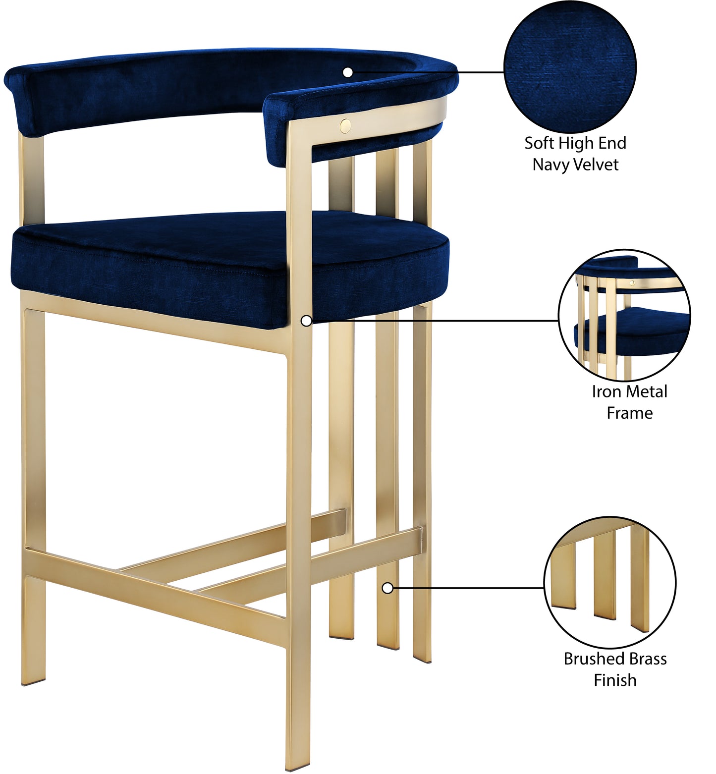 elijah navy velvet counter stool c