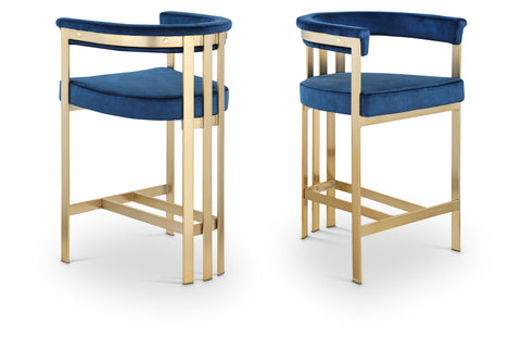 Giselle Navy Velvet Upholstered Counter Stool, 2-Piece