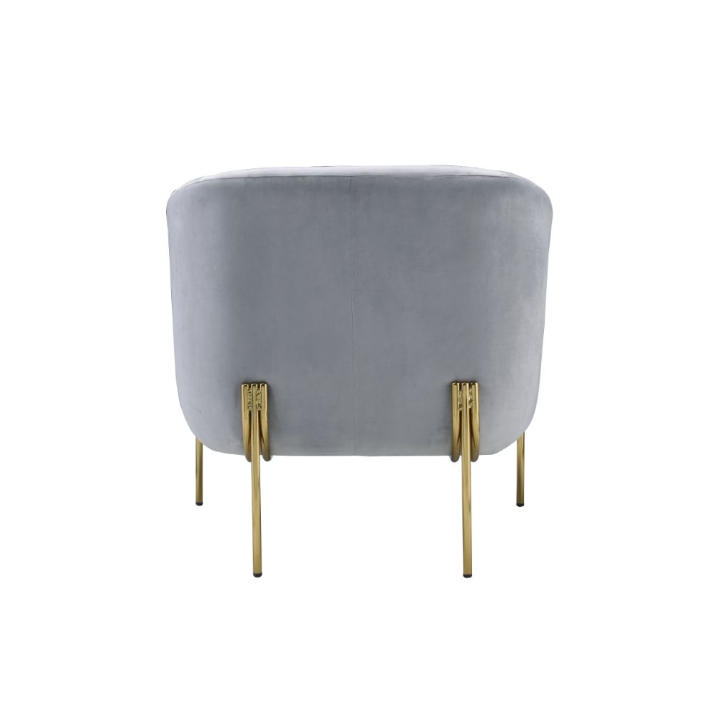 emery accent chair, gray velvet & gold finish