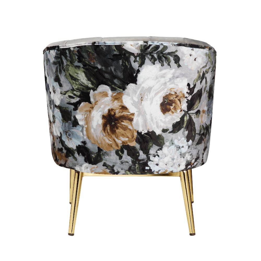 enca accent chair, gray velvet & gold finish