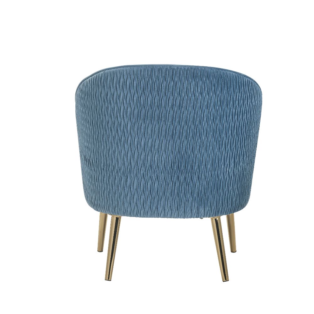 eos accent chair, blue velvet & gold finish