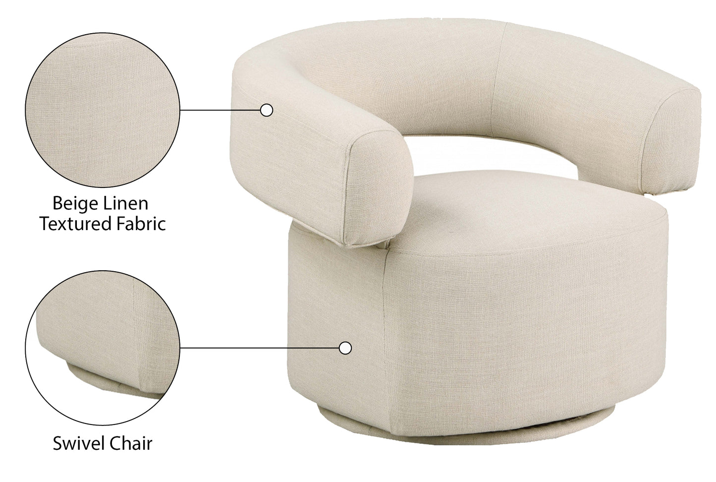 ames beige linen textured fabric swivel accent chair beige