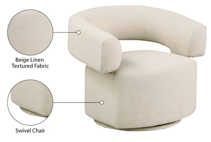 Ames Beige Linen Textured Fabric Swivel Accent Chair Beige