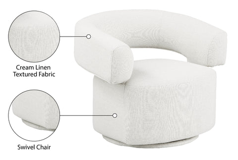 Ames Cream Linen Textured Fabric Swivel Accent Chair Cream