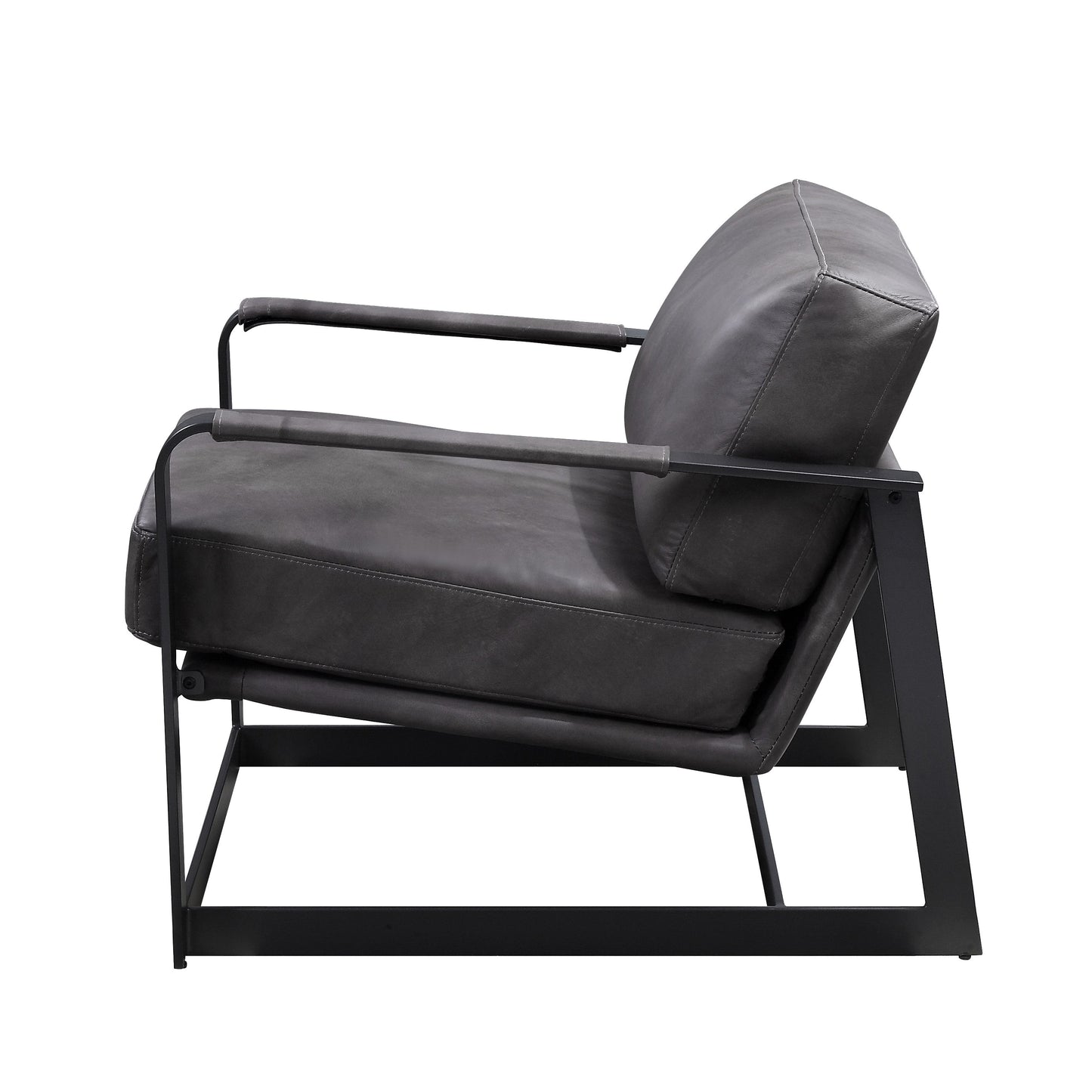 esin accent chair, gray top grain leather & black finish